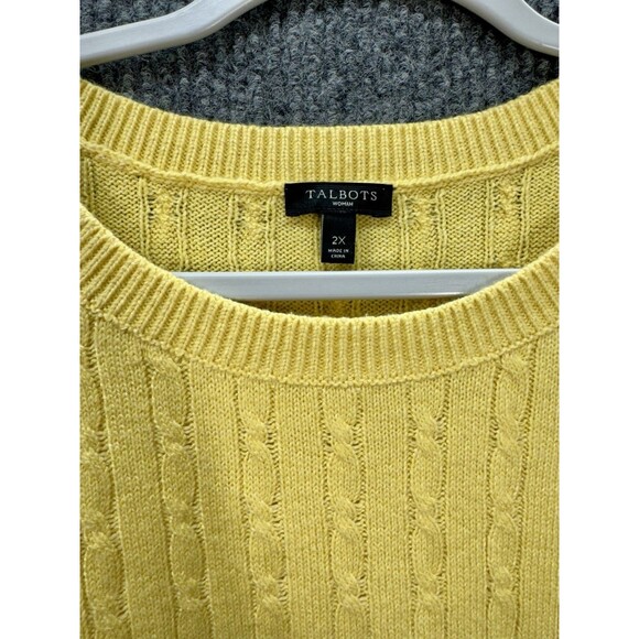 Talbots Button Shoulder Sweater Top Womens 2X Yellow Cable Knit Crewneck NWOT - Picture 3 of 8